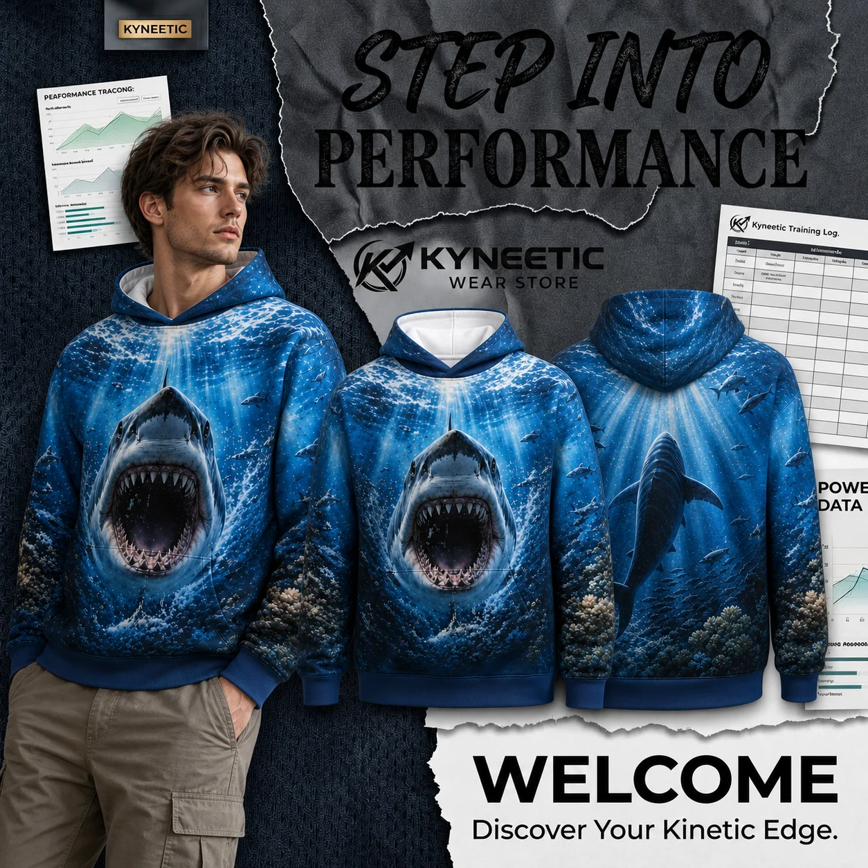 3D Ocean Shark Marine Life Long Sleeve Hoodie Parent-Child Streetwear Casual Pullover Sweatshirt for World Oceans Day Clothing