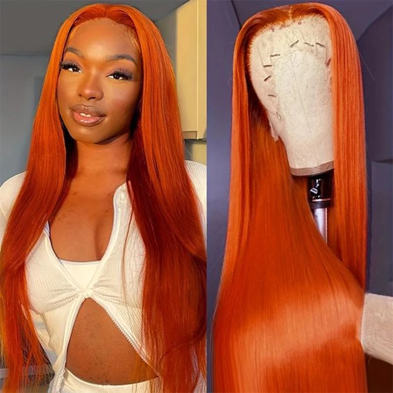 Orange Straight Lace 13x4 Front Human Hair 13x6 200 Density HD Transparent Lace Frontal Wig Brazilian For Black Women