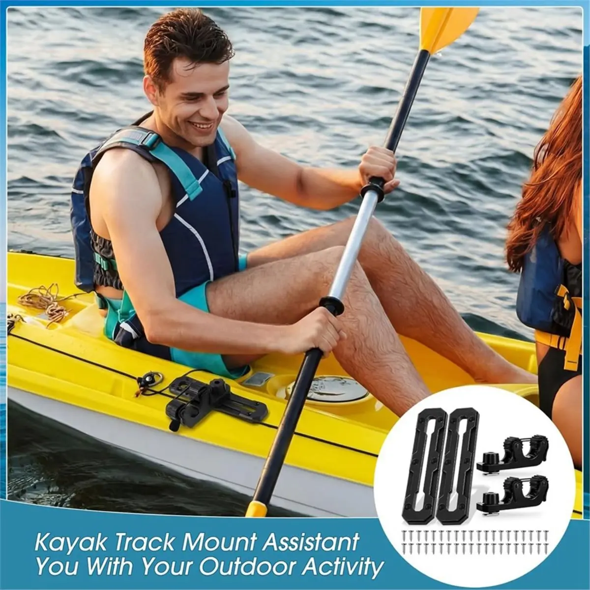 618 Mega Sale 4 Pcs Kayak Track and Adjustable Paddle Holder Kayak Rail Mount for Fishing Rod Cup Holder, Anchor Cleats