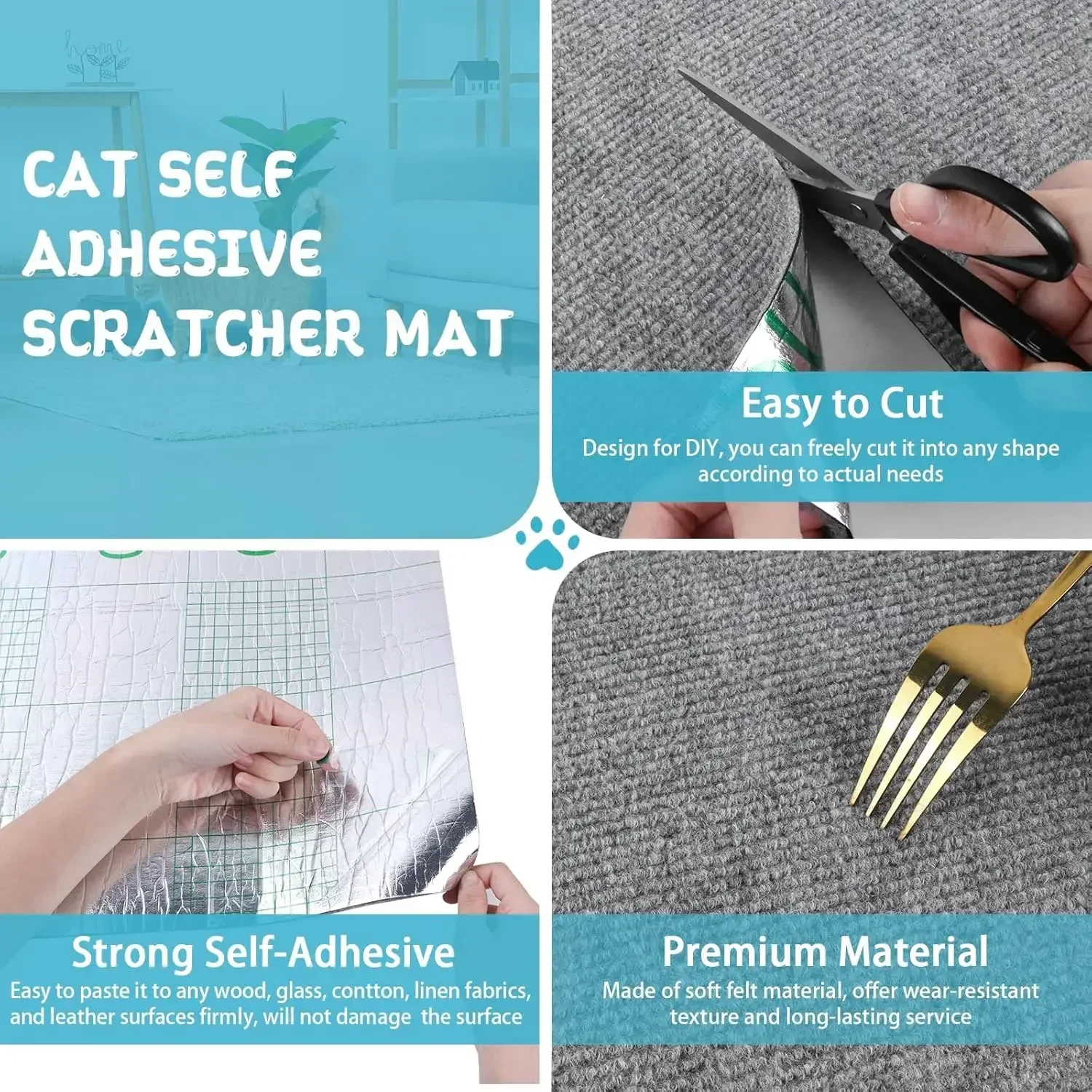 Wall Mounted Cat Scratching Pad Non slip Self adhesive Cat Scratching Board, Durable And Cuttable Indoor Furniture Protector image 4