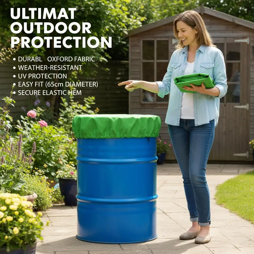 55 Gallon Drum Cover Waterproof Heavy Duty Barrel Lid with Adjustable Drawstring All-Weather Protection for Water Trash Can