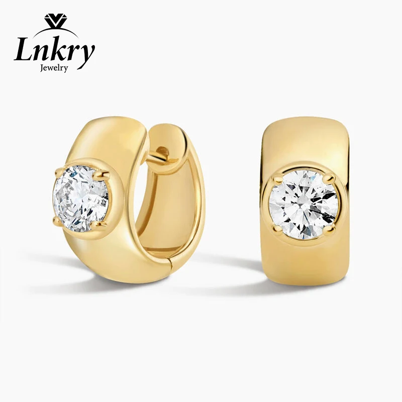 Lnkry Round 5MM Moissanite Earring With Certificate 14k Gold-Filled Wide Chunky Hoop Earrings for Women Vintage Jewelry Gift