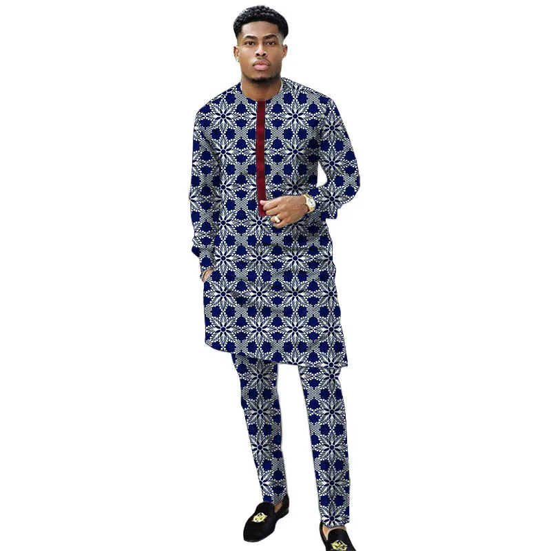 Nigerian Print Men Clothes Set Dashiki Shirts With Trousers Male Pant Suits Traditional Style African Pattern Wedding Wear