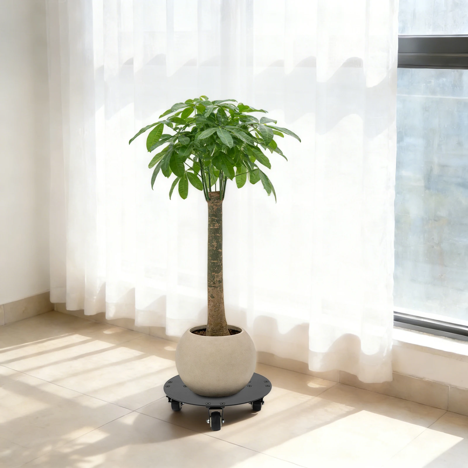 

Черная 12-дюймовая напольная круглая тележка для мебели и растений, тележка для растений для дома и сада с 4 универсальными колесами