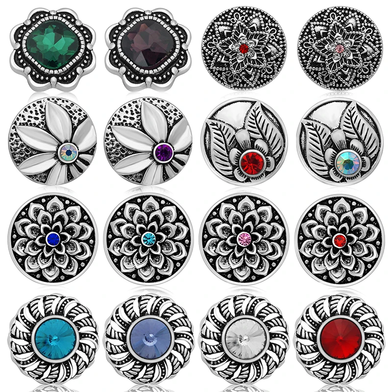 Colorful Rhinestone Beauty Flowers Round Metal 18mm snap buttons for DIY 18mm snap jewelry Accessories Women Gift
