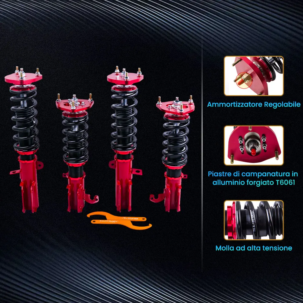 4 PCS 24 Level Damper Adj. Coilovers Shock for Toyota Corolla E90 E100 E110 AE92 AE101 AE111 1988-1999 Red