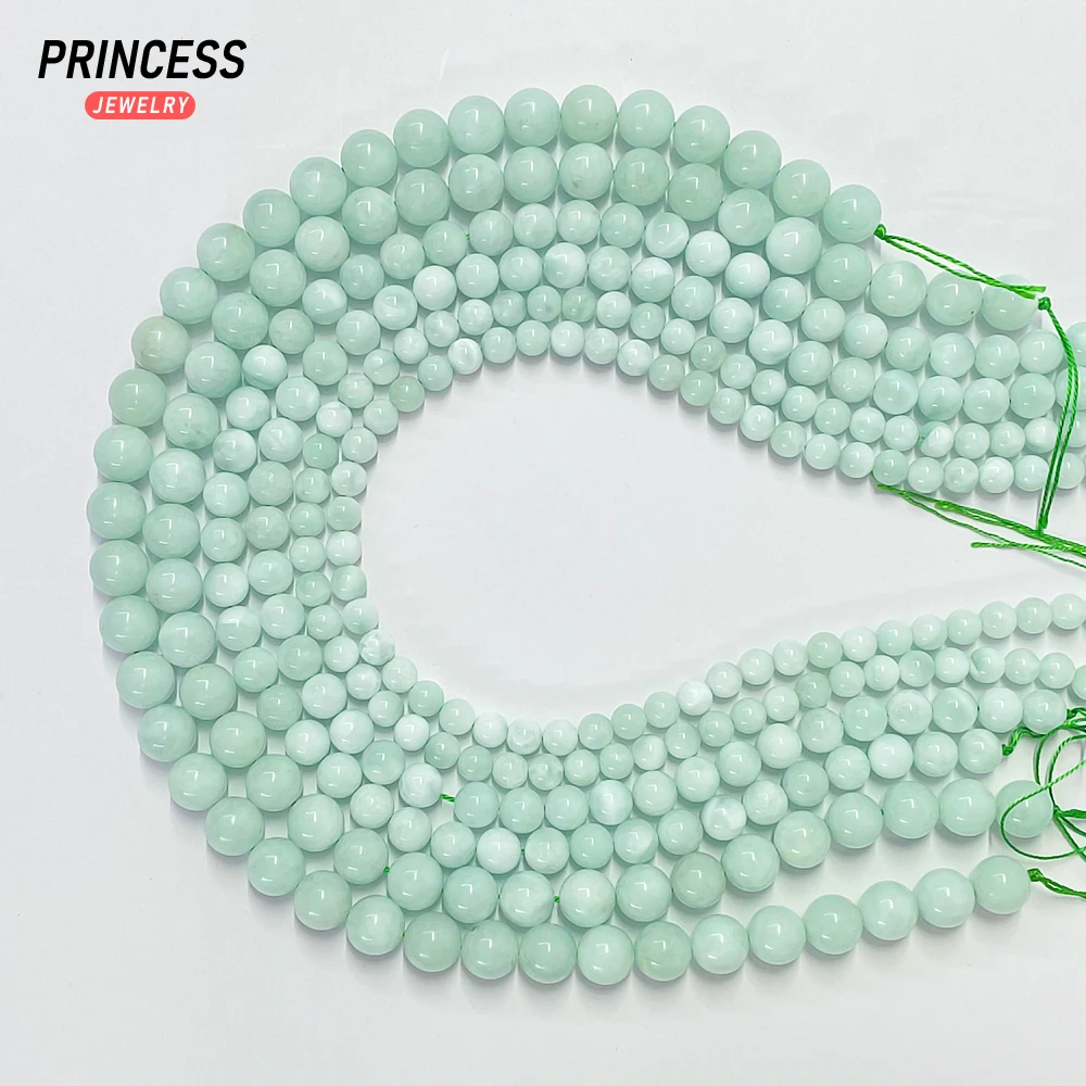 A+ Natural Green Angelite 4 6 8 10mm Loose Gemstone Beads for Jewelry Making Bracelet Wholesale Beads DIY Accessories
