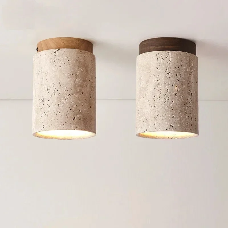 Wabi-sabi Yellow Travertine LED Ceiling Lamps Medieval Neutral Stone Ceiling Light Aisle Entrance Home Restaurant Decor Lighting