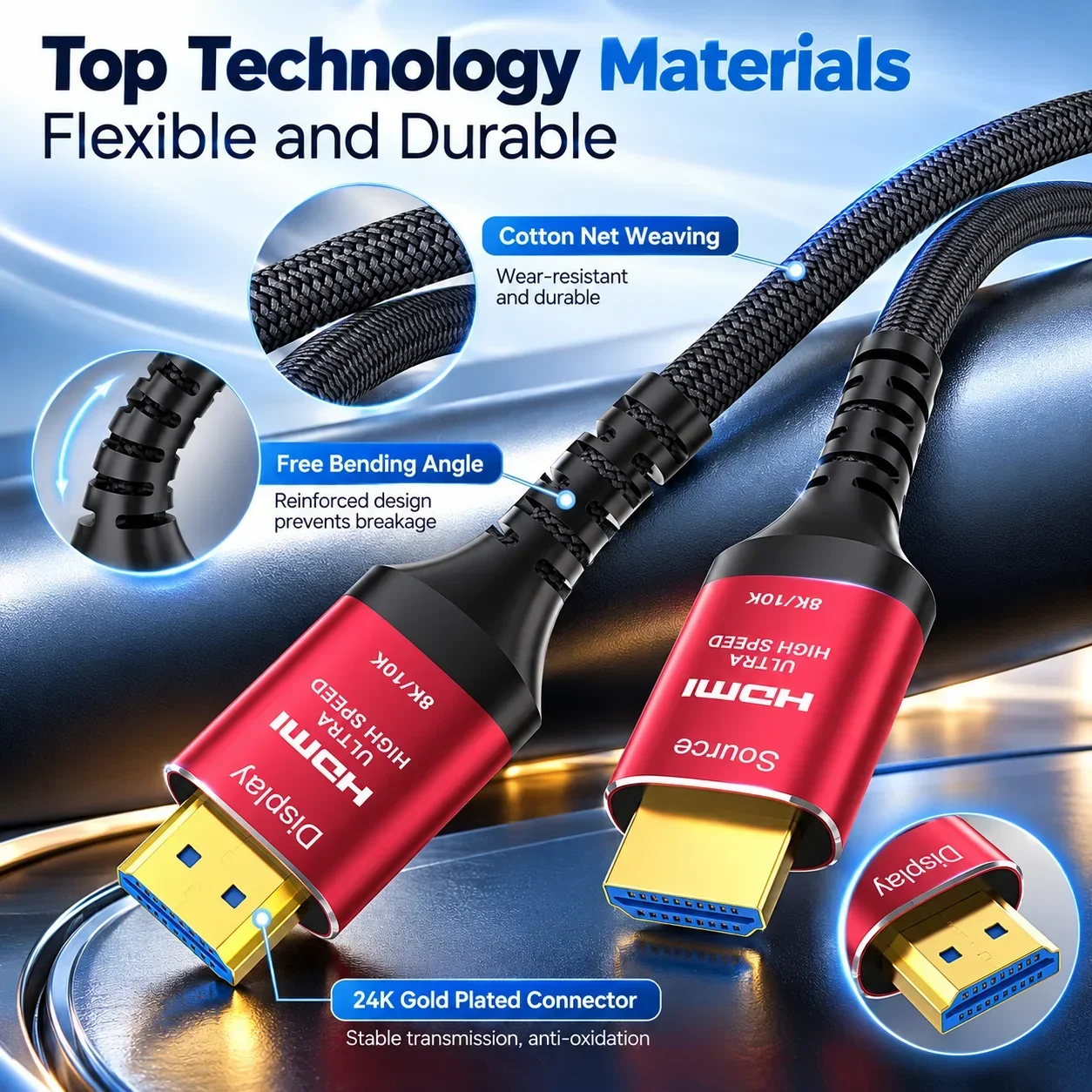 8K 4K 120HZ HDMI Cable 10M Fiber Optic,in-Wall CL3 Rated HDMI 2.1 HDR/eARC/HDCP 2.2&2.3/3D, Compatible for PS5 PS4 AMD NVIDIA HP