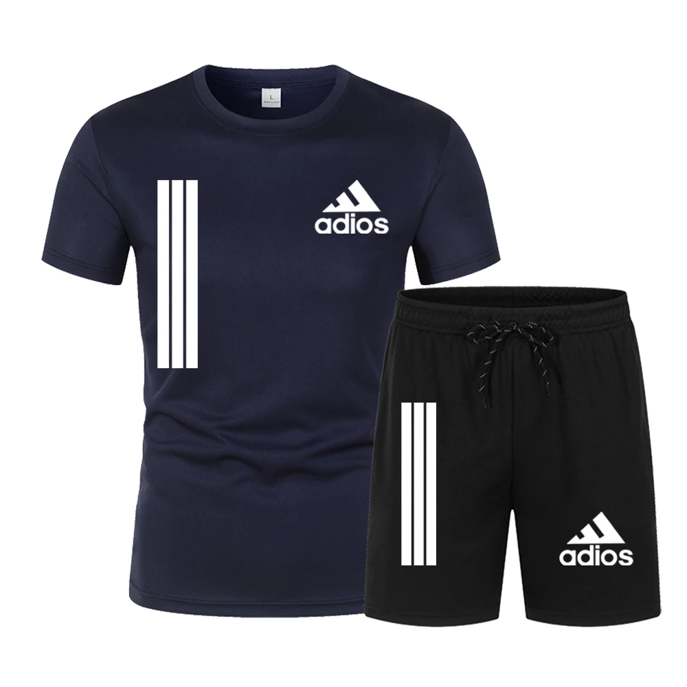 New Men's Fitness Fashion Set Men's casual sportswear set Quick drying sportswear Short sleeved T-shirt+shorts 2-piece set