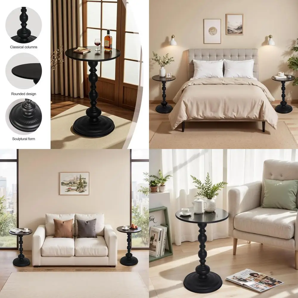 

Vintage Round Metal Nightstand, Compact Drink Table for Small Spaces, Modern Pedestal Coffee Table for Living Room, Bedroom, Pat