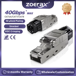 ZoeRax Toolless RJ45 Ethernet Connector Gold Plated Plug Shielded Ethernet Connector for Cat6A Cat7 Cat8 Compatible POE STP