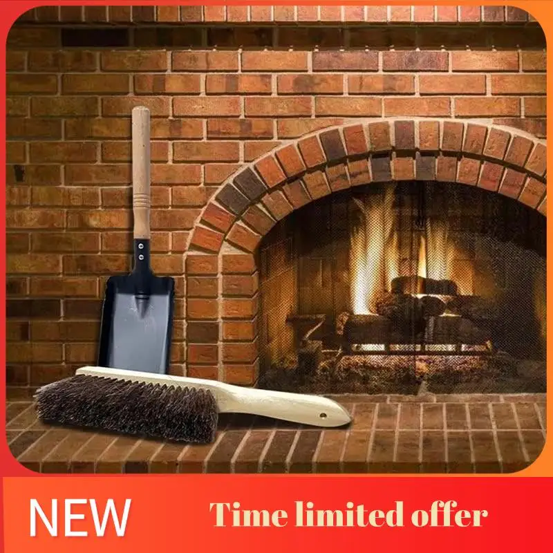 Hearth Brush Set Silicone Gloves,Fireplace Shovel Hand Shovel And Brush Wooden Handles Coal Fireplace Tool Set For Home