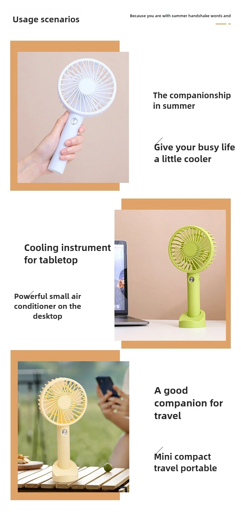 Мини-портативный ручной вентилятор, большой 3 скорости ветра, USB-аккумулятор 1000–1200 мАч, портативные вентиляторы для путешествий, кемпинга, улицы