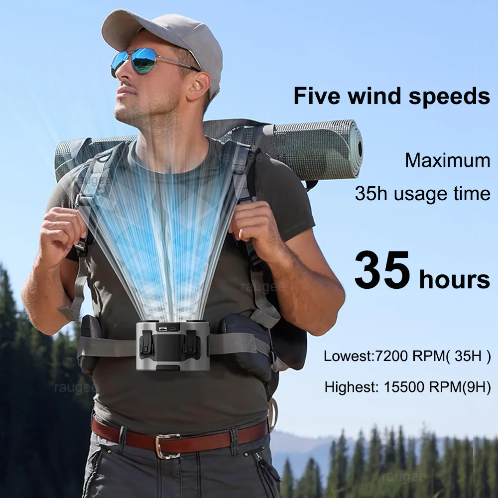Portable Waist Fan 20000Mah Outdoor Neck Hanging Fan Quite Camping Clip Fan With Double Wind Outlet Mini Wearable Waist  Fan