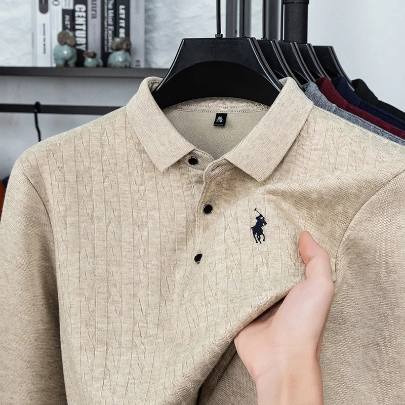 سترة محبوكة جديدة لخريف وشتاء 2025 للرجال من حرير التوت والقطن والصوف مع سترة مخملية سميكة وسترة بولو سفلية