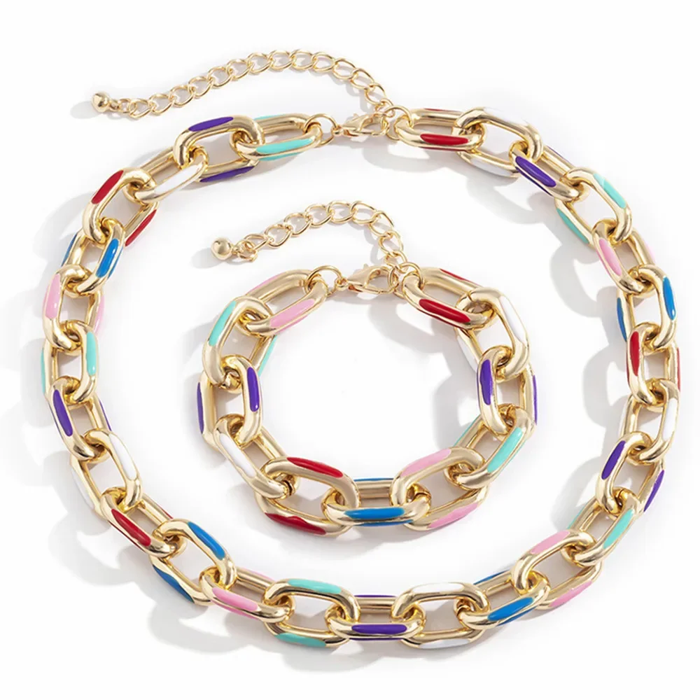 2 Teile/satz Bunte Böhmische Mode Halsband Halskette Armband Schmuck-Set Klassische Kreuz Kette Zubehör für Frauen Geschenk Party