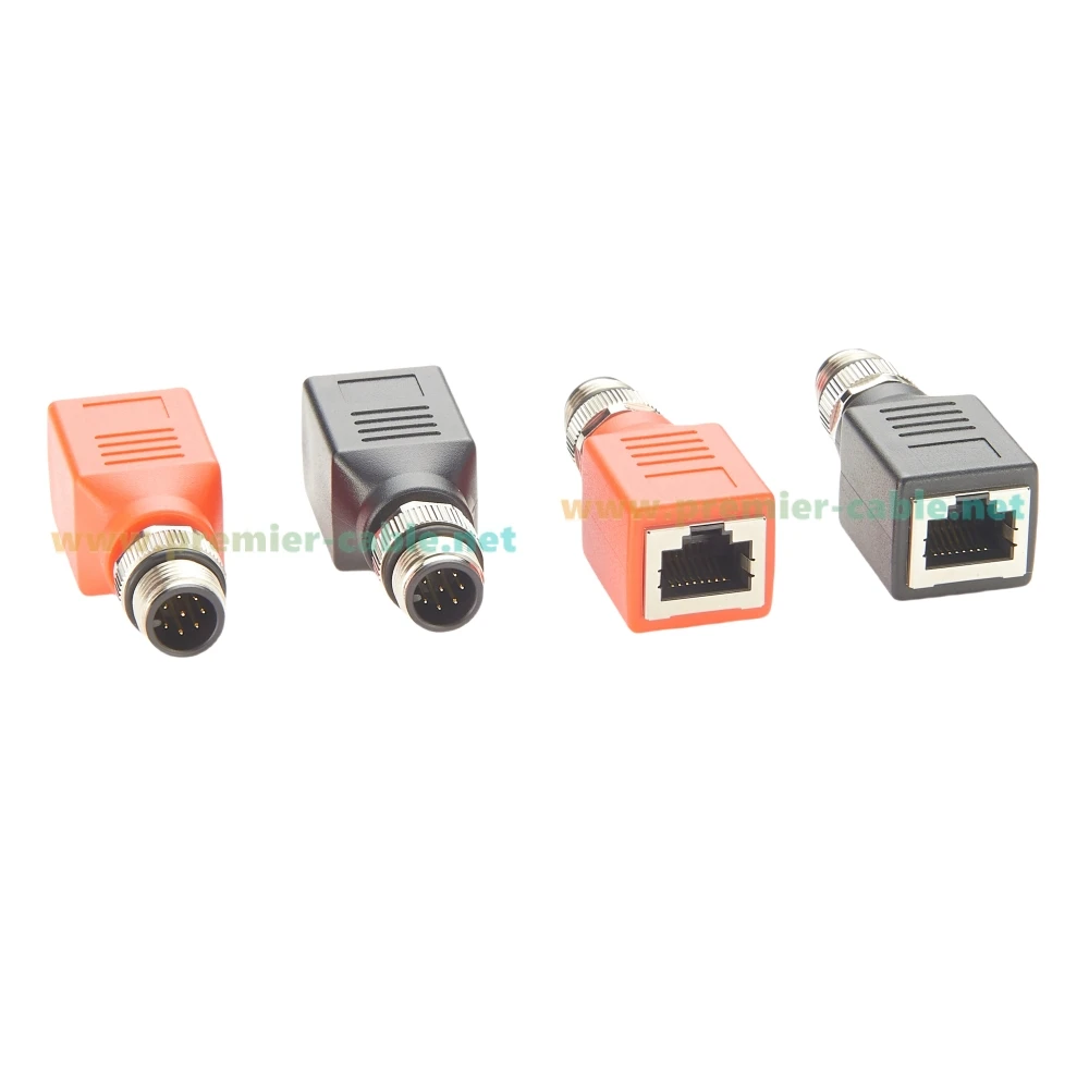 M12 Kode A 8Pin Ke RJ45 Cat6 Adaptor Terlindung Ethernet Industri Konektor Penglihatan GigE Sekat IP67 untuk Kamera Industri