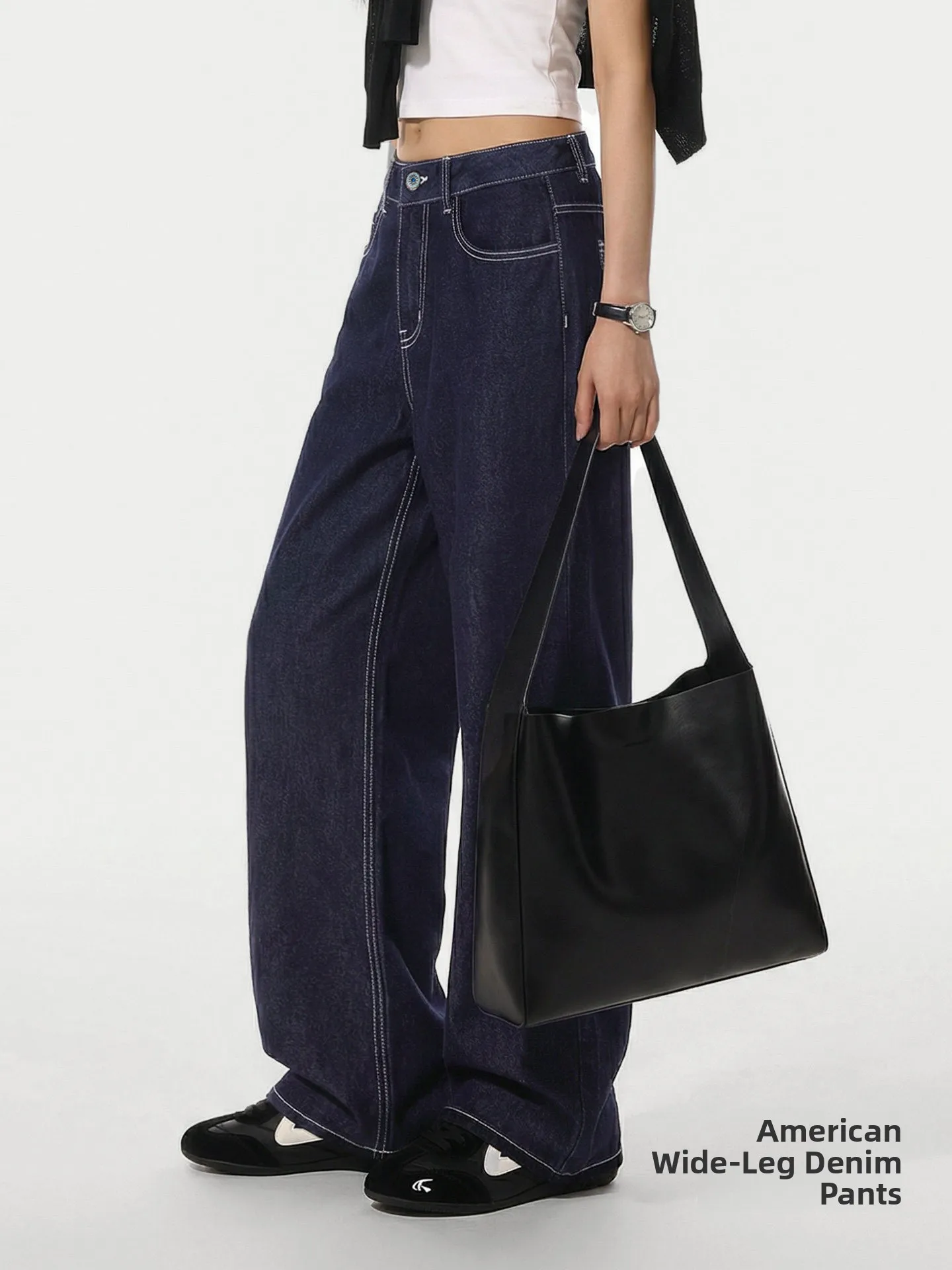 

Maden American Retro Denim Blue Original Color Straight Leg Wide Leg Jeans Women's Casual Long Pants Spring Season Ladies