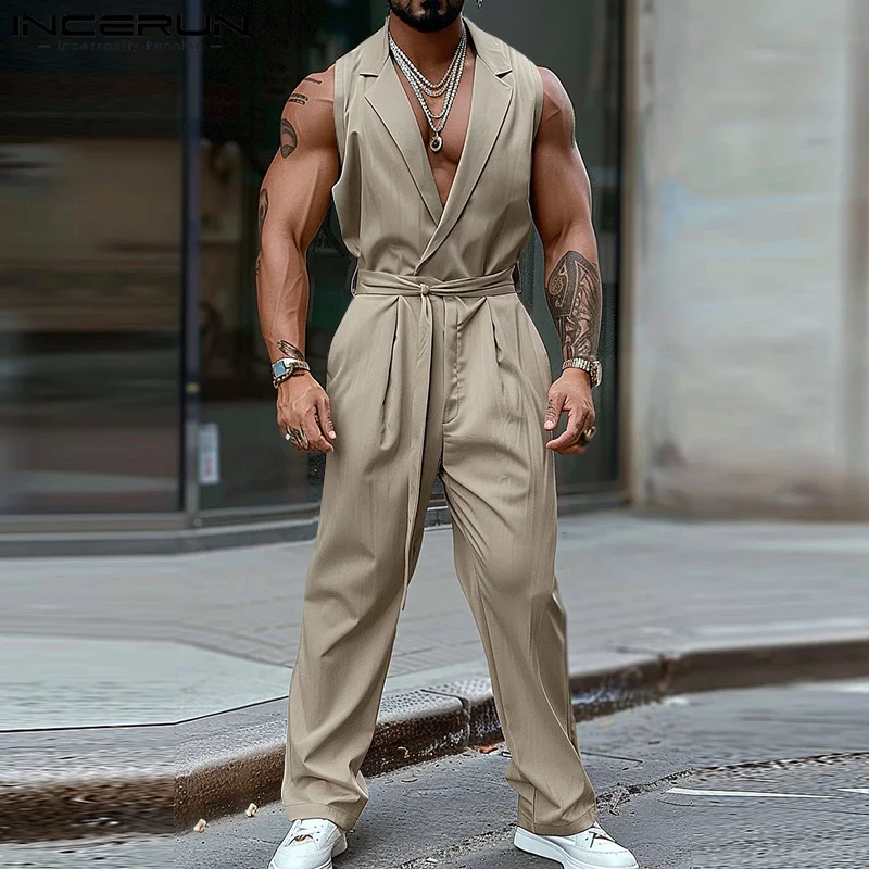 INCERUN 2024 kombinezony w stylu amerykańskim męskie proste, solidne pajacyki na wszystkie mecze Streetwear gorąca sprzedaż body do spacerów po mieście S-5XL