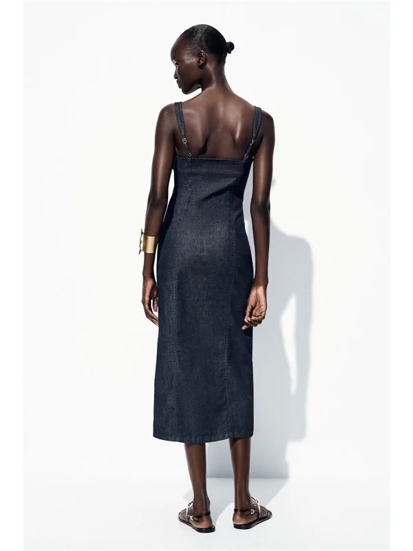 زر إغلاق زخرفي حزام الكتف مستدير Ne Midi Dr Denim Work Warehouse ip الخريف الديكور Faion السيدات... #4