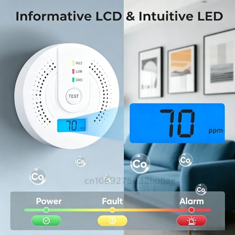 3pcs CO Detector Carbon Monoxide Alarm Digital LCD Display Test Button FAULT ALARM SILENT Indicator Lights for Home Safety