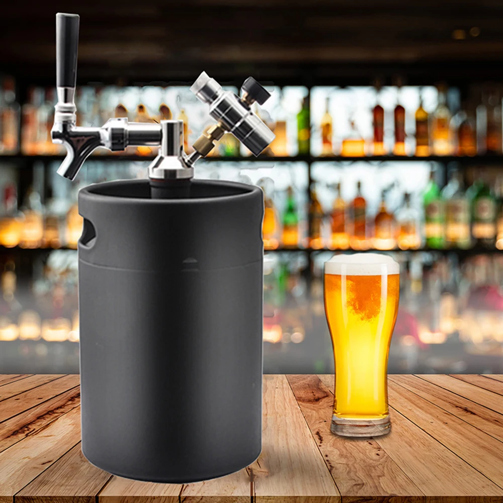 5L Mini Keg Pressurized Beer Keg System Stainless Steel Mini Keg Growler Adjustable Beer Tap Faucet Premium CO2 Charger Kit