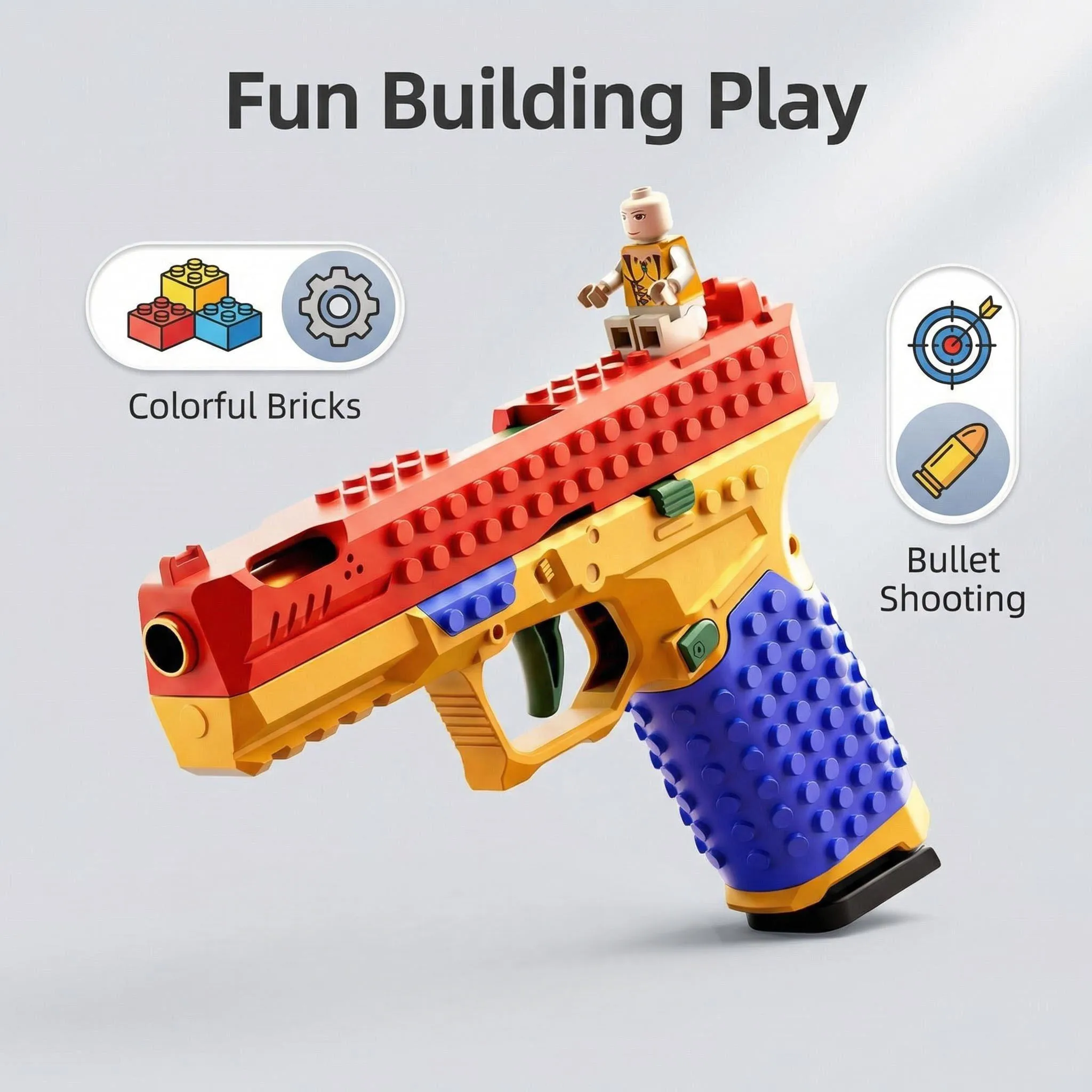 

Игровой набор для мальчиков: конструктор-пистолет с функцией непрерывной стрельбы и выброса гильз, для игр на улице, интерактивный подарок на день рождения, модель для сборки