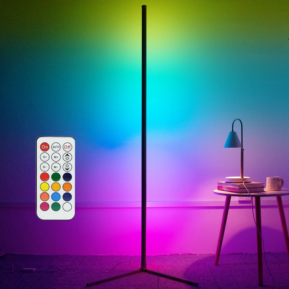 120/160cm Color Changing Corner Floor Lamp with Remote Dimmable RGB LED Mood Lighting for Living Room Bedroom Gaming Study Decor