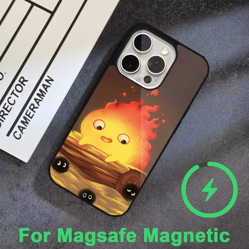 Чехол для телефона C-Cartoon C-Calcifer для iPhone 16,15,14,13,12,11, Pro, Max, Plus, Mini, Magsafe, магнитный чехол для беспроводной зарядки