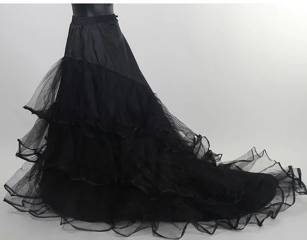 Schwarz Petticoat Mit Zug Brautkleider Zubehör 2 Hoops 2 Tiers Tüll Petticoat