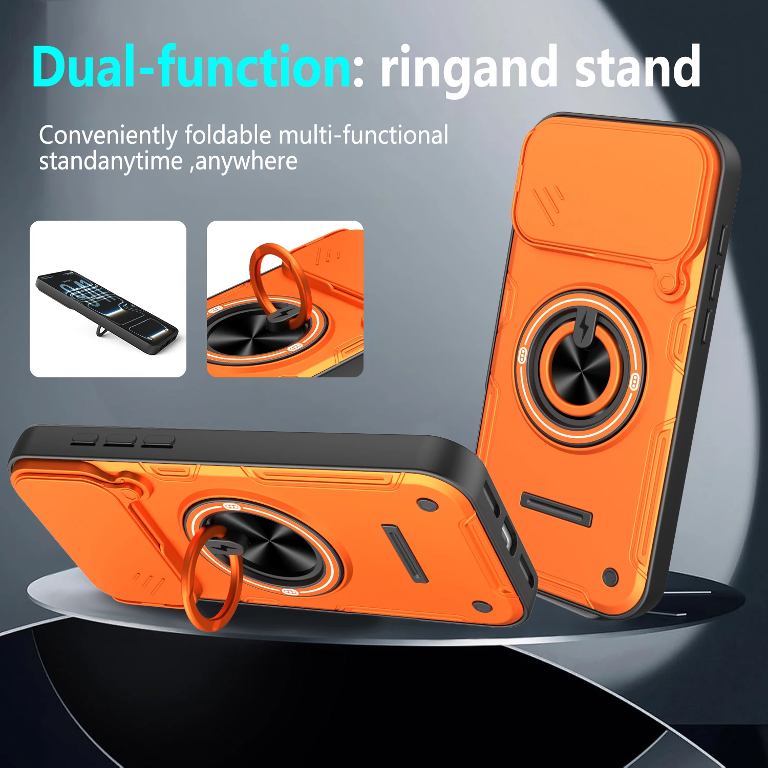 Stoßfeste Handyhülle für iPhone 17 16 Pro 17Pro Max mit Schiebe-Kameraschutz, Magnetring-Ständer und Schutzhülle – Detail 6