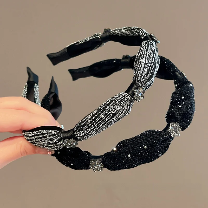 

Water Diamond Hairband Women's New 2025 Summer High Hairline Face Waing Hairband High End Feeling Pr Hair Card Hair Ties