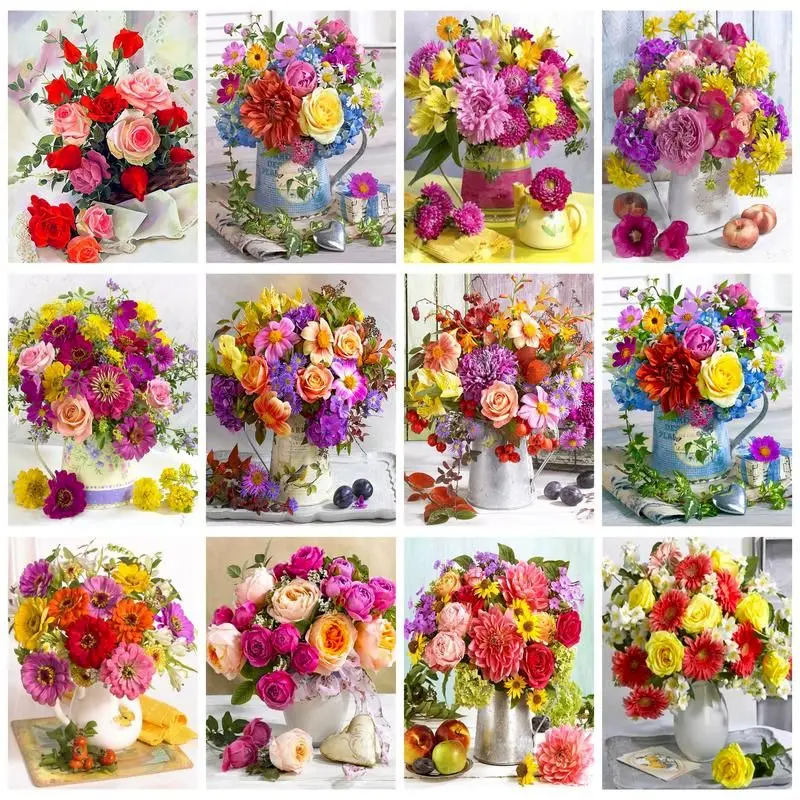 Modern Painting By Numbers Colorful Flowers Picture Drawing Unique Gift For Adults DIY Set Paint Kit Home Garden