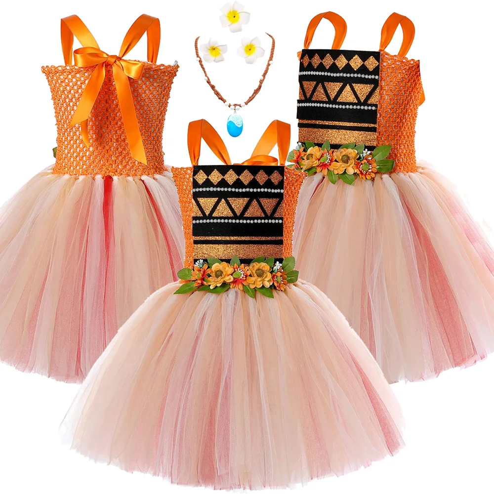 Crianças moana cosplay traje colar crianças meninas desempenho de palco tutu vestido roupas halloween carnaval festa fantasia terno