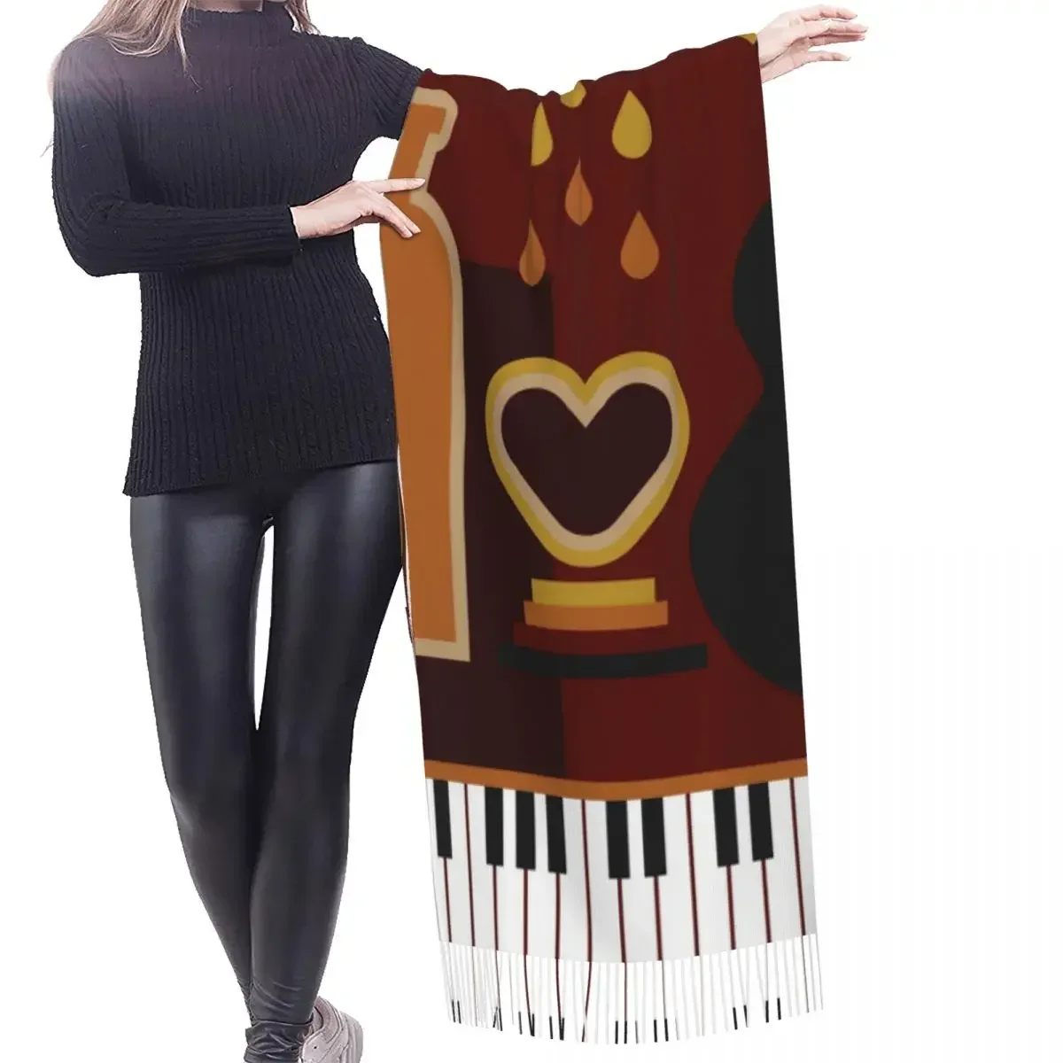 Tassel Scarf Large 196*68cm Pashmina Winter Warm Shawl Wrap Bufanda Female Retro Music Instruments Cashmere Scarves