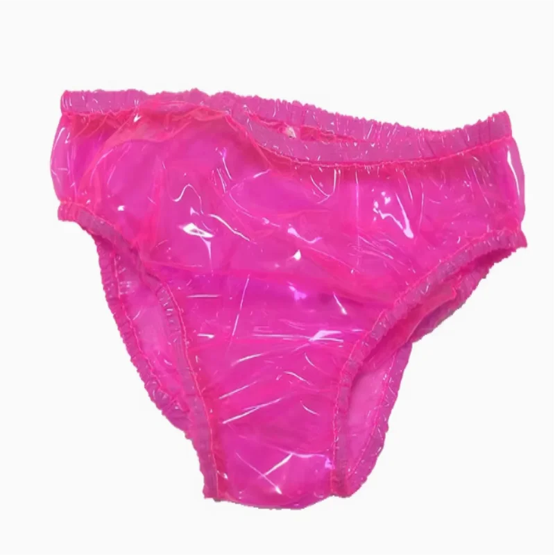 

Men Sexy Pink PVC Plastic Underpants Transparent Soft Silent Women Leak Proof Briefs Thong ABDL Waterproof Panties