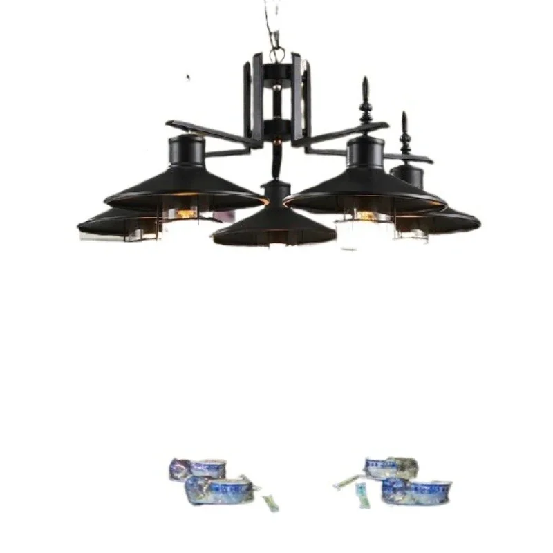 

Retro chandelier, American industrial style retro creative bar restaurant multi-head bird cage chandelier