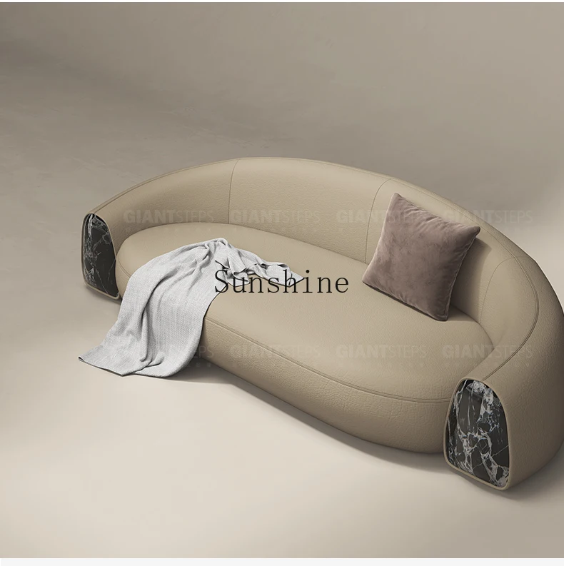 Italian light luxury leather three/single sofa, modern minimalist arc