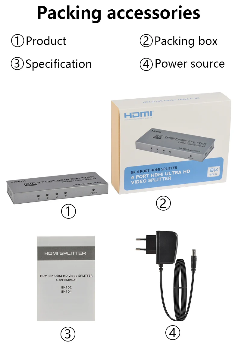FJGEAR 8K104 4-Port HDMI Over Cat6 Splitter/Extender, 1x4 8K Distribution for Commercial AV & Digital Signage Installation