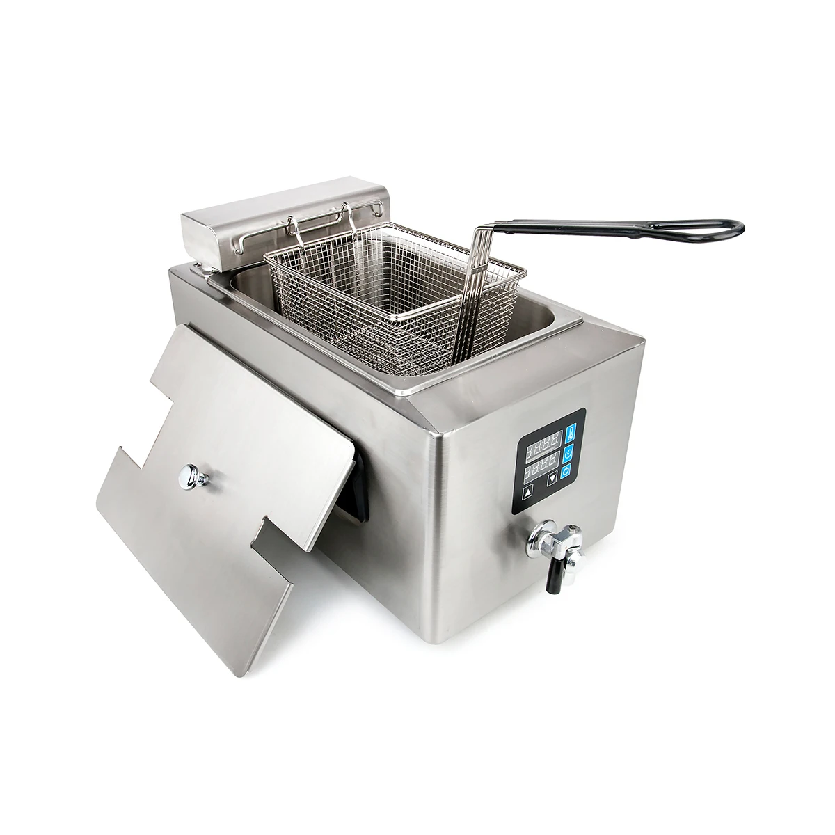 Shanyou Commercial 9L Electric Deep Fryer / Digital Control | 20H Timer / Stainless Steel | V-Shape Oil Tank For Fried Chicken
