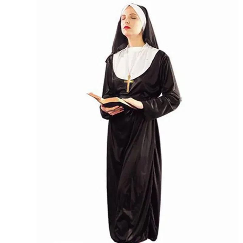 Women's Nun Costume Traditional Adult Sister Black Robe Religious  Costumes   Cosplay Birthday