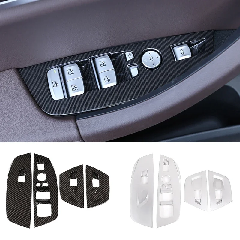 4x Carbon Fiber Color Car Door Armrest Car Window Lift Switch Button Panel Trim Cover For BMW X3 X4 G02 G01 18-21