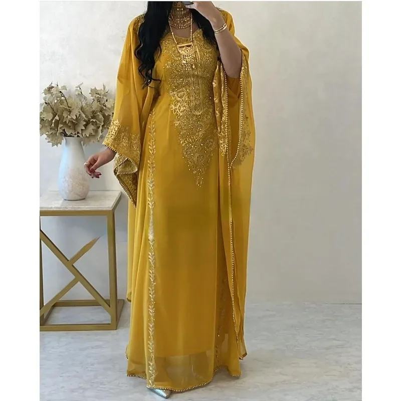 Long Sleeve Ethnic Dress Moroccan Stylish Kaftan Fancy Work Elegant Party Wear