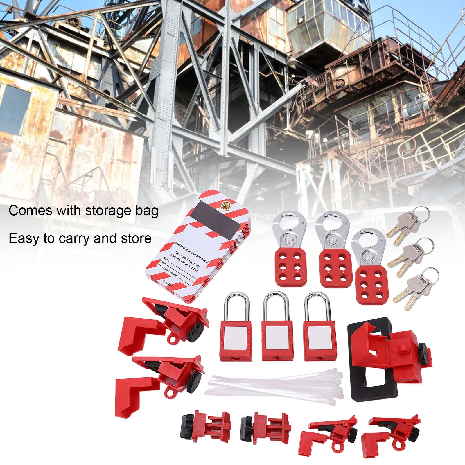 

Electrical Lockout Tagout Kit Loto Hasp Padlock Breaker Lock Out Device Storage Bag for Industrial Use Lockout Hasp Loto
