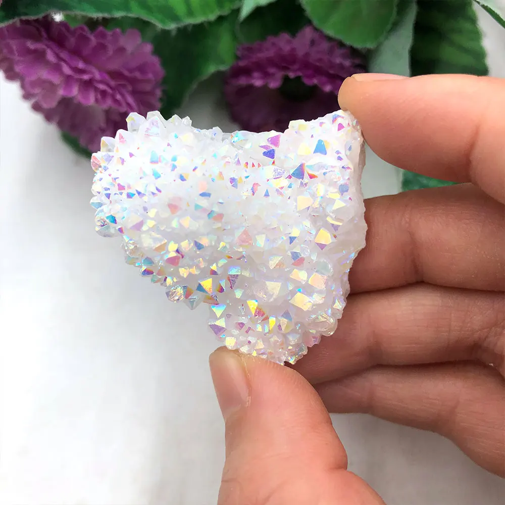 1pc Natural Rainbow Angel Aura Crystal Cluster Points Healing Stone Reiki Gift Craft Home Room Decoration Ornament Electroplated