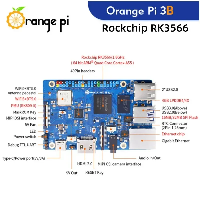 SmCpOrange Pi 5 PRO Development Board, With Rockchip RK3588S 6T Computing Power And 8-core 64-bit Architecture.