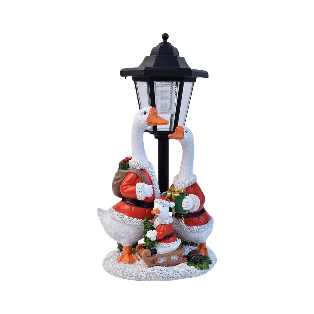 White Resin Solar Powered Goose Figure in Santa Attire for Outdoor Indoor Holiday Decor Garden Patio Porch 16x11.3x31.5cm