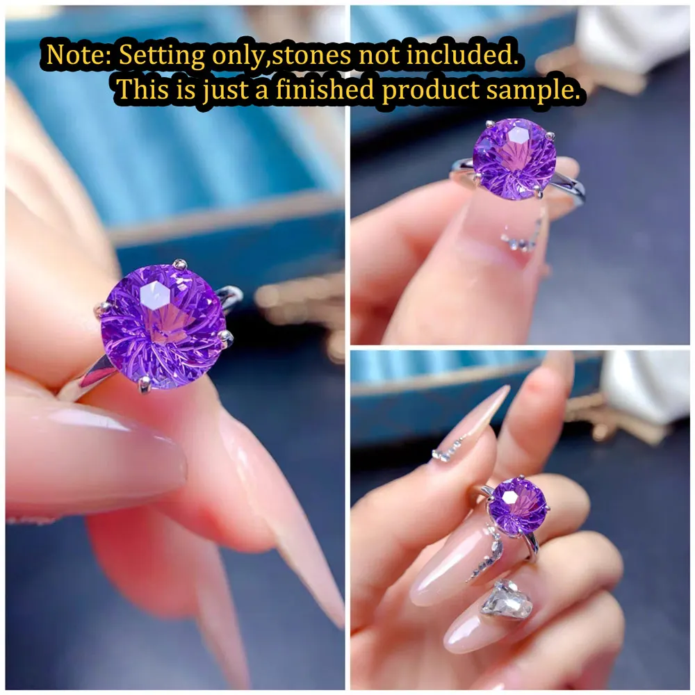 S925 Silver Round 3–13 mm Adjustable Four Prong Ring Setting Blank Open Mount for Stone DIY Jewelry Making