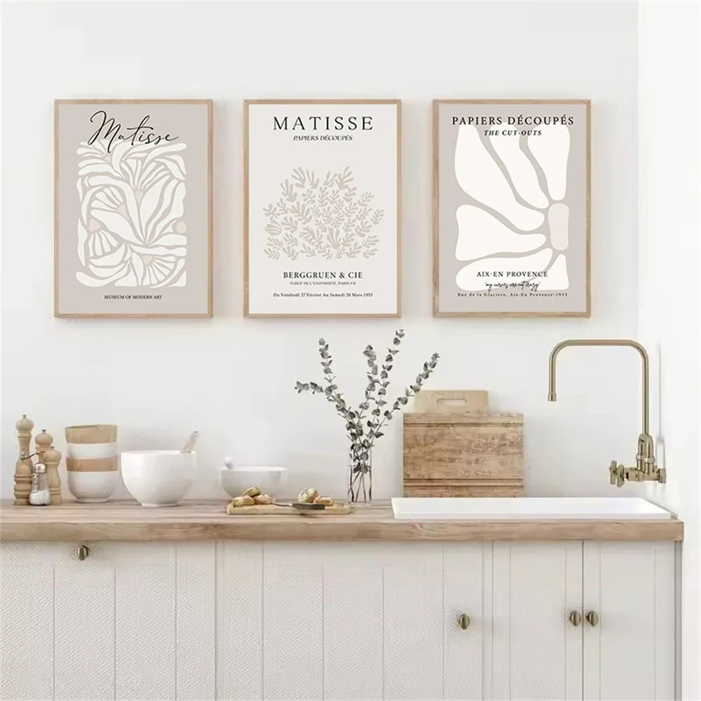 Abstract Neutral Matisse Poster Bohemian Beige Floral Canvas Painting Vintage Exhibition Wall Art Print Pictures Bedroom Decor